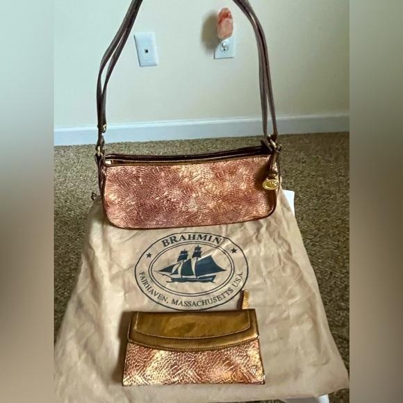 VTG Brahmin 1982 Patent Leather Adjustable Shoulder Handbag W/Wallet Pecan EUC - Picture 1 of 16